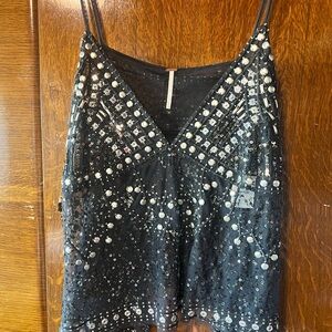 Free People Black Sequin Embellished Women's Top